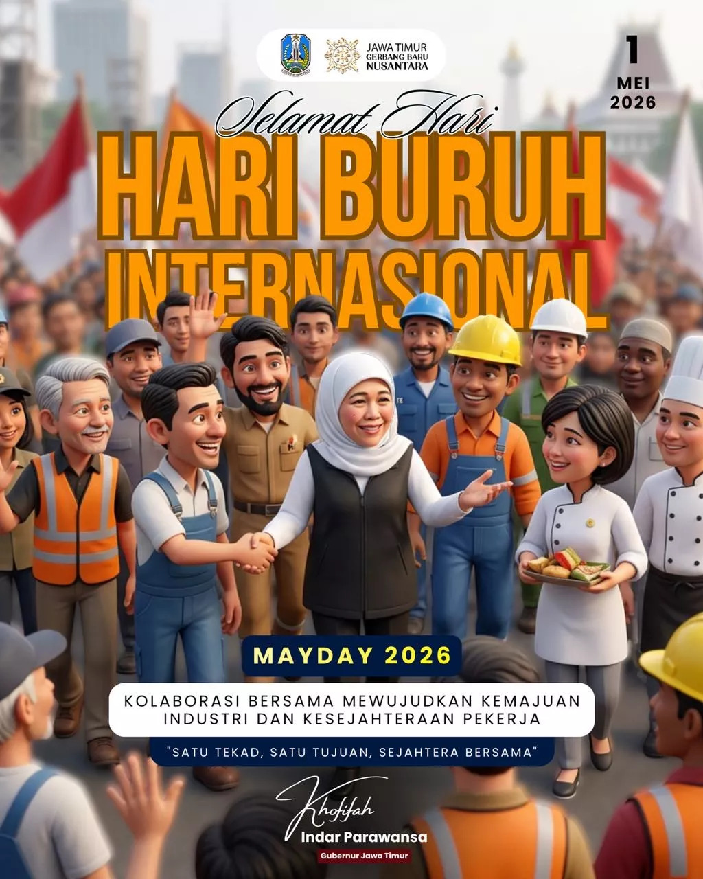 Peringatan May Day 2026, Gubernur Khofifah Ajak Perkuat Kolaborasi Wujudkan Industri Maju