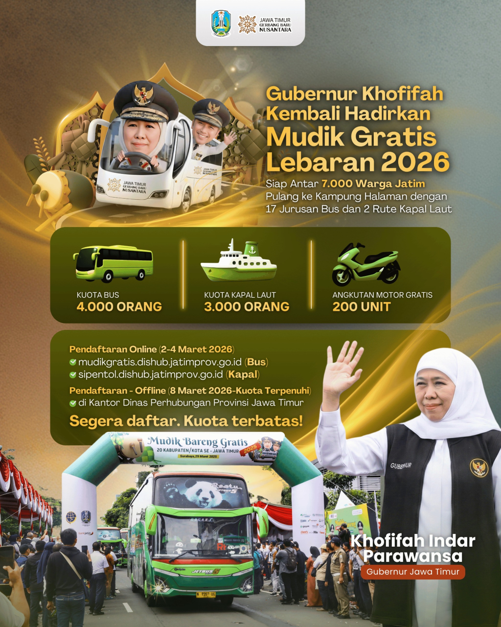 Ilustrasi mudik gratis dari Pemprov Jatim pada lebaran 2026